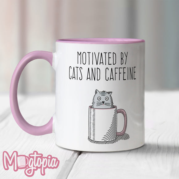 Motivated By Cats And Caffeine Mug (Pink)